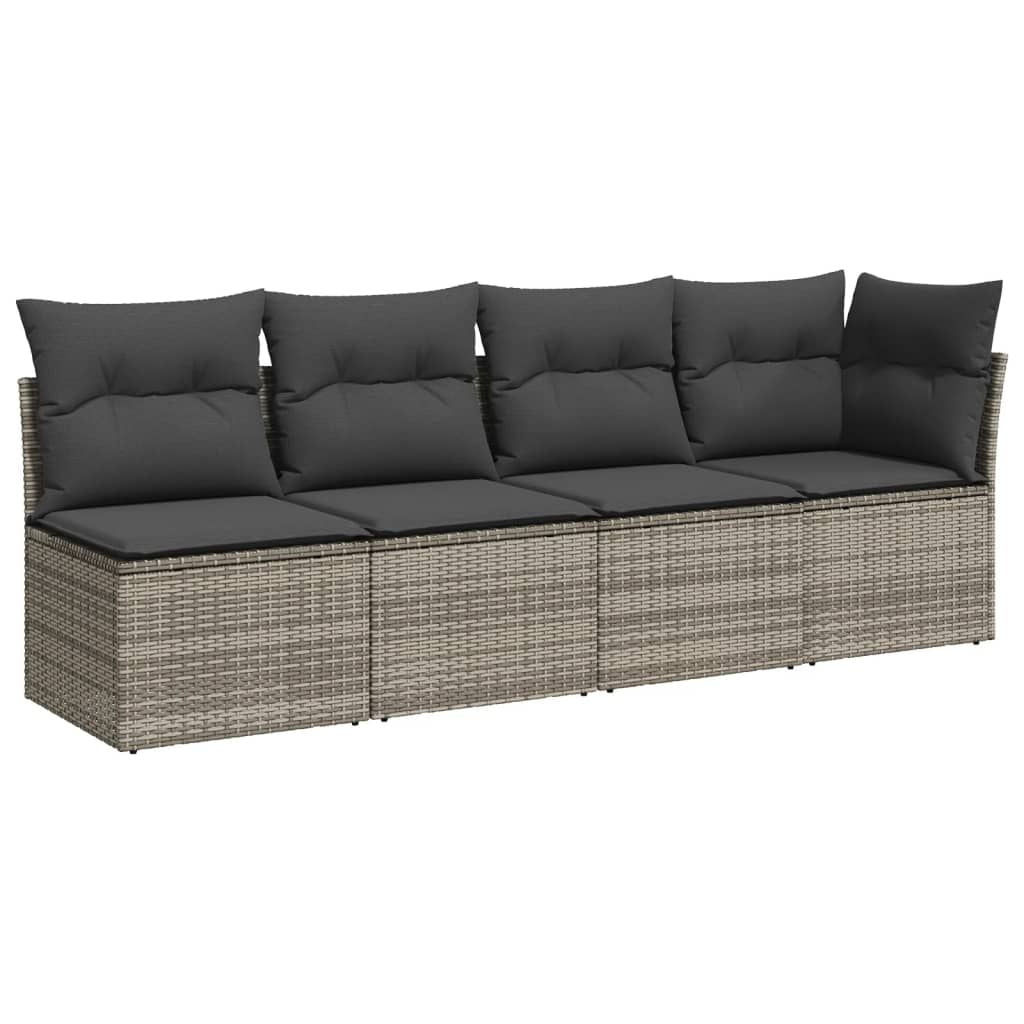 Garden Sofa Set Grey PE rattan, Powder-coated steel, Tempered glass - Discount Msrp