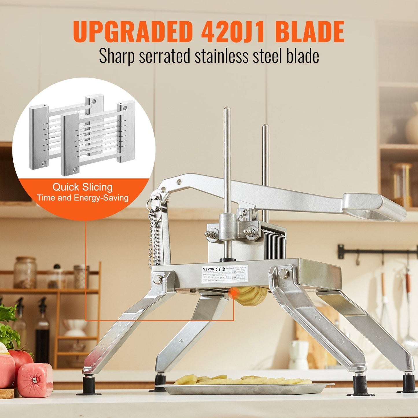 VEVOR Commercial Vegetable Slicer, 3/8" and 3/16" Tomato Slicer, Stainless Steel and Aluminum Alloy Vegetable Cutter Slicer, Manual Tomato Slicer with Non-slip Feet, for Tomatoes, Potatoes, Onions - Discount Msrp