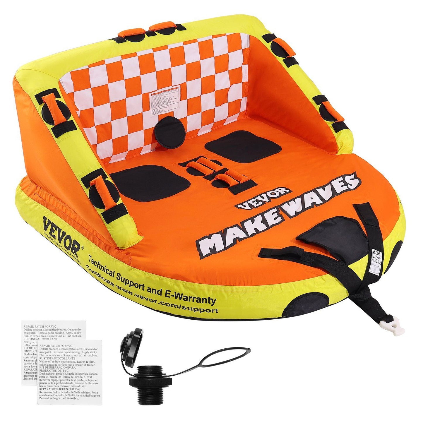 VEVOR Towable Tube for Boating, 1-2 Riders Inflatable Towable Tubes with Deck Seats and Backrest, 340 lbs Water Sport Tube for Boat to Pull, Full Nylon Cover, EVA Grab Handles and Speed Safety Valve - Discount Msrp