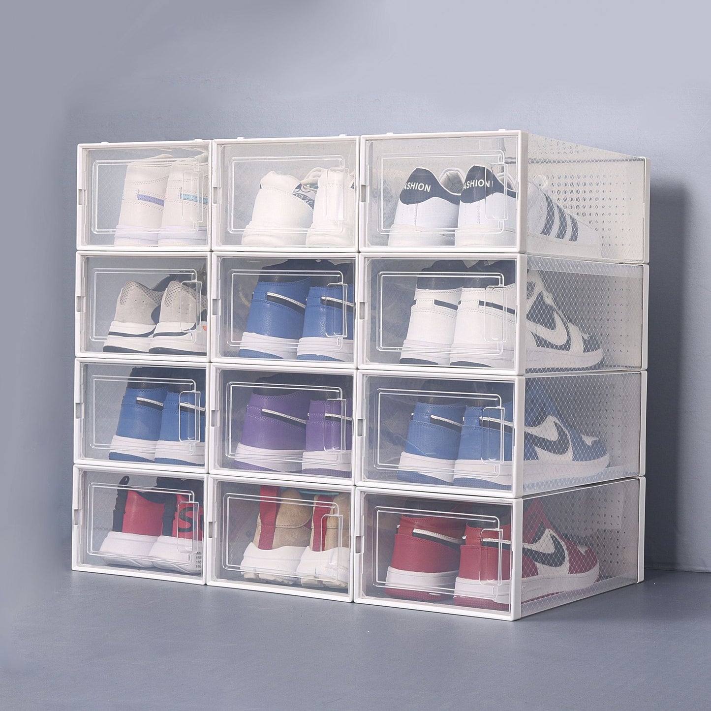 Set of 12 Stackable Clear Plastic Transparent Shoe Storage Box in Home - Discount Msrp