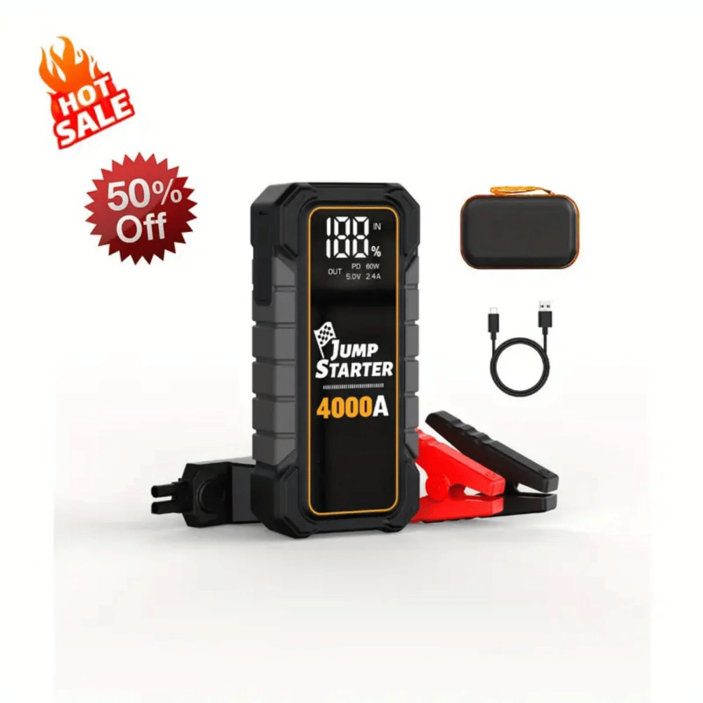 20000mAh 12V Car Battery Jump Starter 4000 Peak Amp USB Fast Charging LED Light 3.54*1.8*7.84 in - Discount Msrp