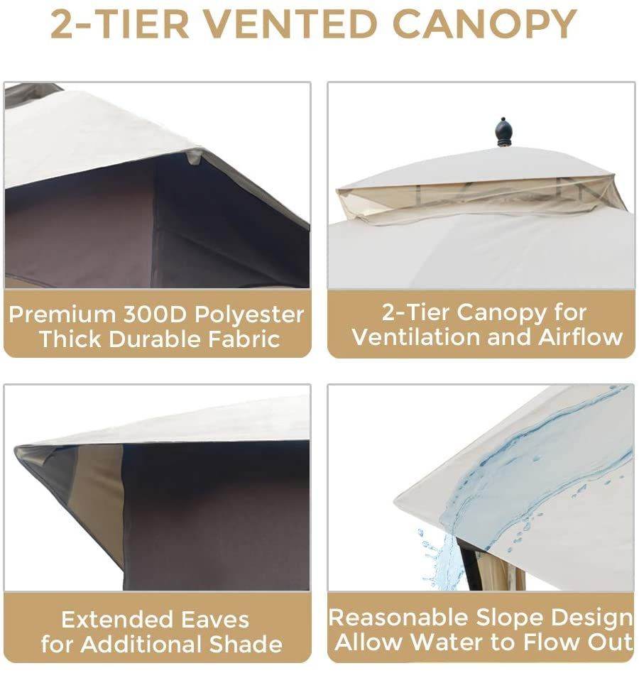 10*12 FT Softtop Metal Gazebo with Mosquito Net&Sunshade Curtains,Sturdy Heavy Duty Double Roof Canopy,Galvanized Steel Design Outdoor Tent,Suitable for Gardens,Patio,Backyard - Discount Msrp