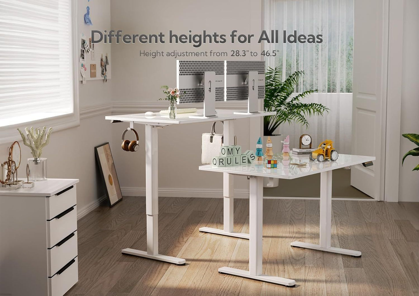 48 Inch Electric White Glass Standing Desk, Adjustable Height ,Quick Install Home Office Computer Desk, Stand Up Desk, - Discount Msrp