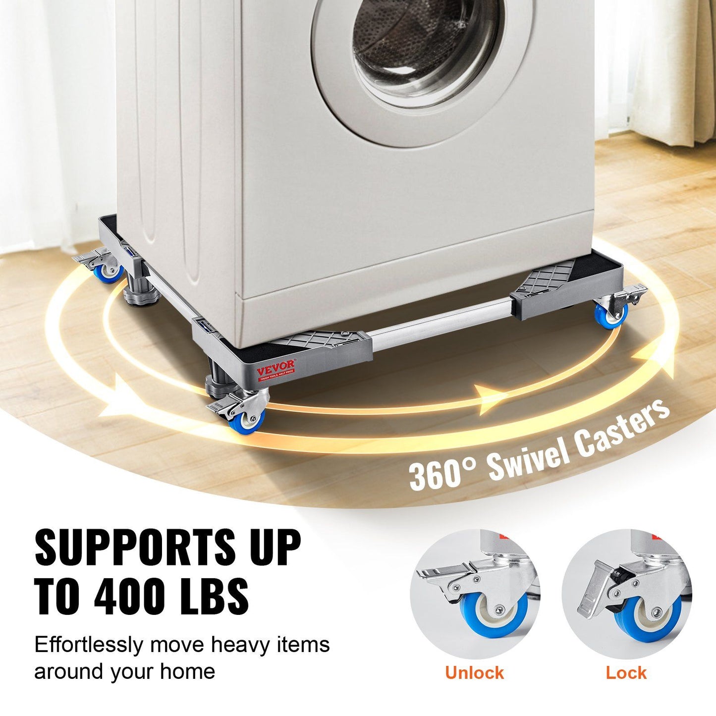 VEVOR Mini Fridge Stand, 400 lbs Load, 4 Strong Feet, 4 Locking Swivel Wheels, Washer and Dryer Pedestal, Multi-Functional Adjustable Base for Washing Machine, and Refrigerator, Universal Mobile Base - Discount Msrp