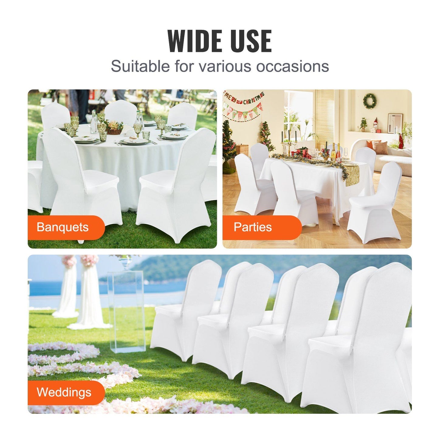 VEVOR Stretch Spandex Folding Chair Covers, Universal Fitted Chair Cover, Removable Washable Protective Slipcovers, for Wedding, Holiday, Banquet, Party, Celebration, Dining (50PCS White) - Discount Msrp