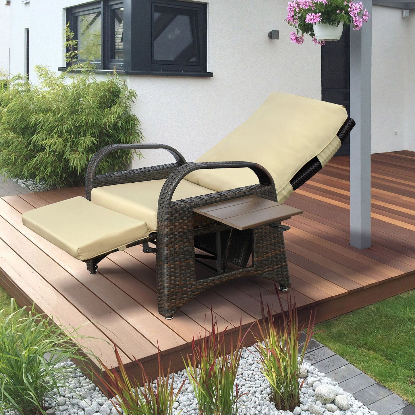 Outdoor Adjustable Wicker Recliner with Flip Table - Discount Msrp