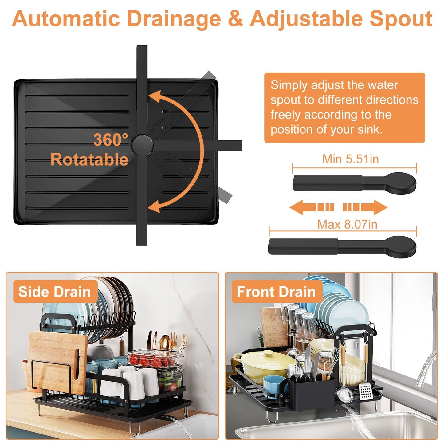 2-Tier Dish Drying Rack for Kitchen Counter Space Saving Rustproof Dish Rack with Drainboard Detachable Kitchen Drainer Organizer Set - Discount Msrp