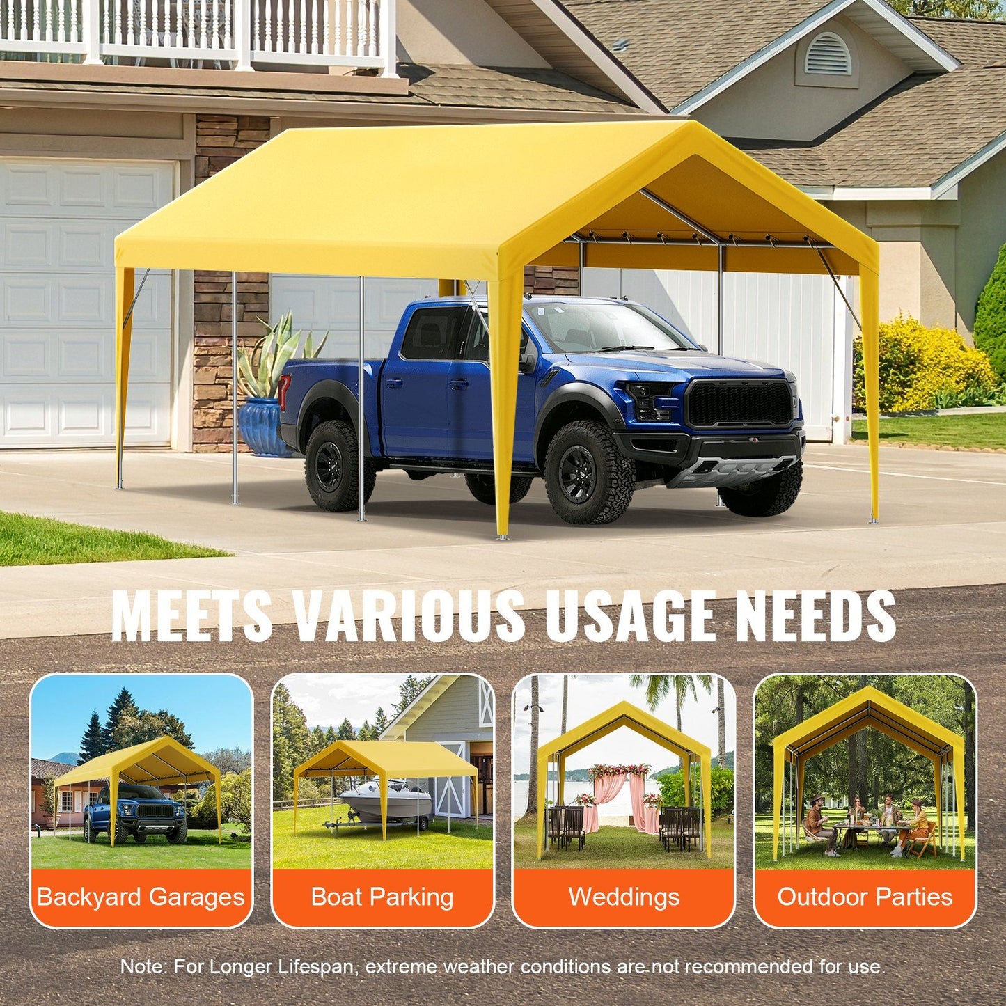 VEVOR Carport Replacement Canopy Cover 10 x 20 ft, Garage Top Tent Shelter Tarp Heavy-Duty Waterproof & UV Protected, Easy Installation with Ball Bungees,Beige (Only Top Cover, Frame Not Include) - Discount Msrp