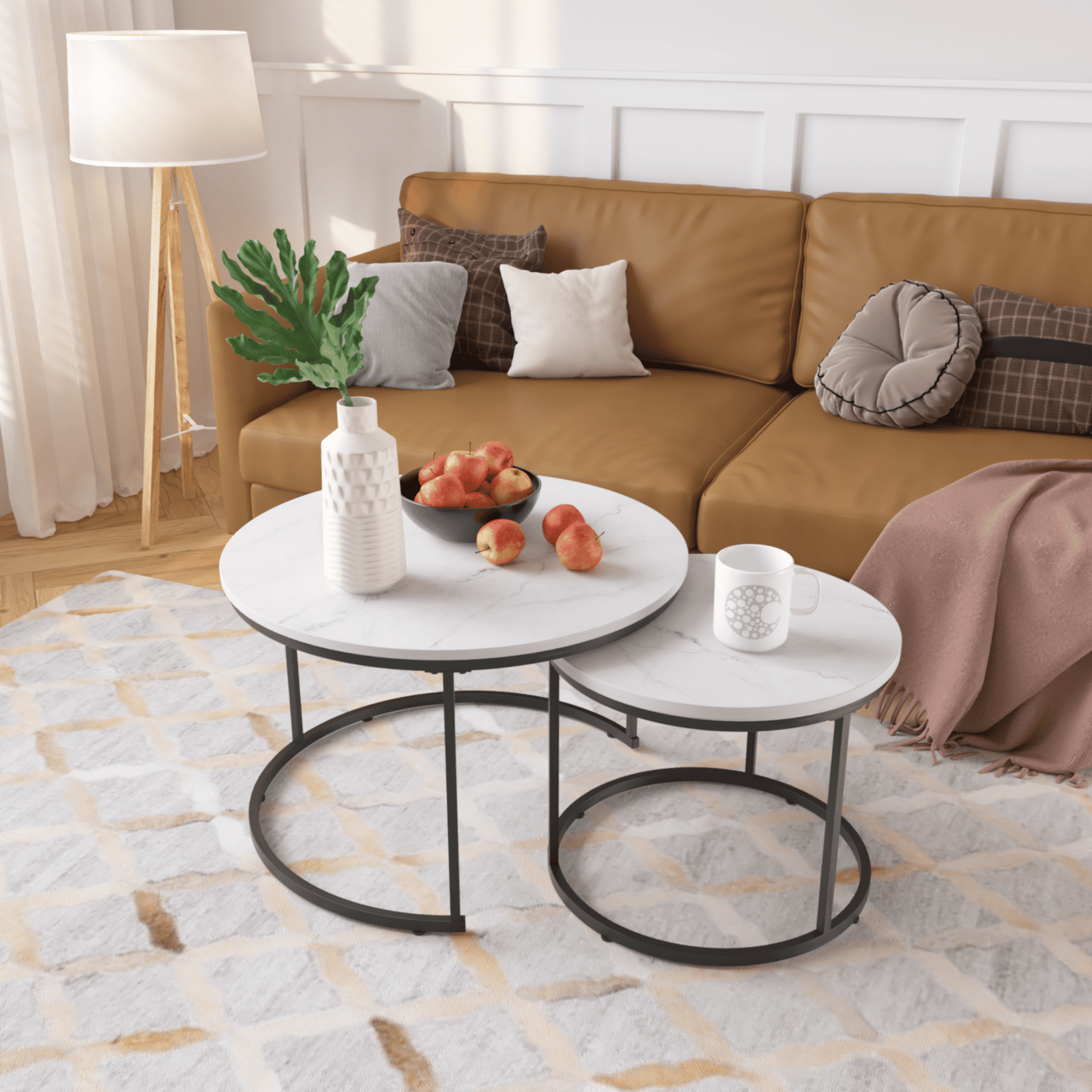 Nesting Coffee Table Set of 2, 27.6inch Round Coffee Table Industrial Wood Finish with Sturdy Metal Frame, End Table Side Tables for Living Room Bedroom Balcony Yard - Discount Msrp