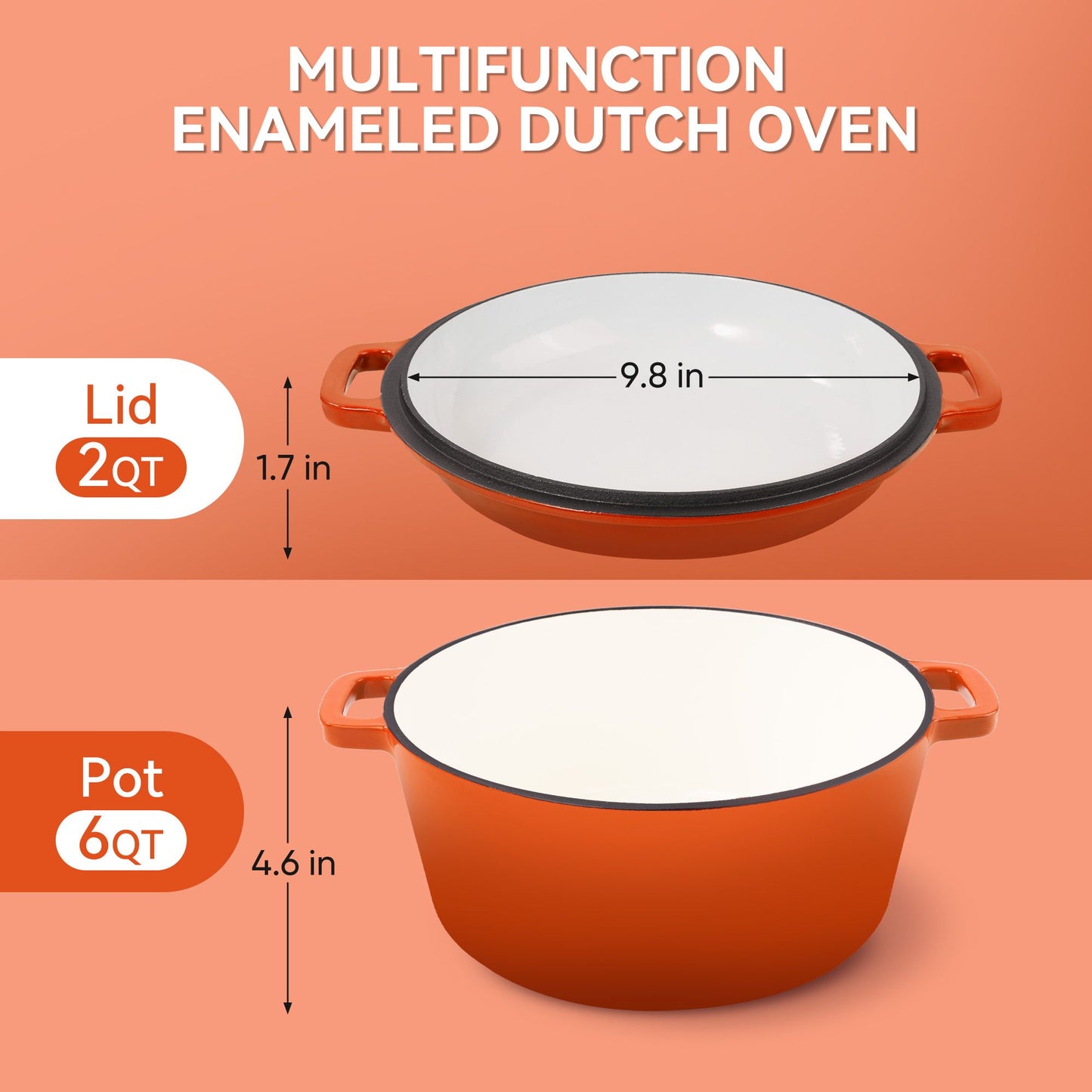 Enameled Cast Iron Dutch Oven with Serving Lid + ENCLOSED THERMAL CIRCLE Design - Discount Msrp