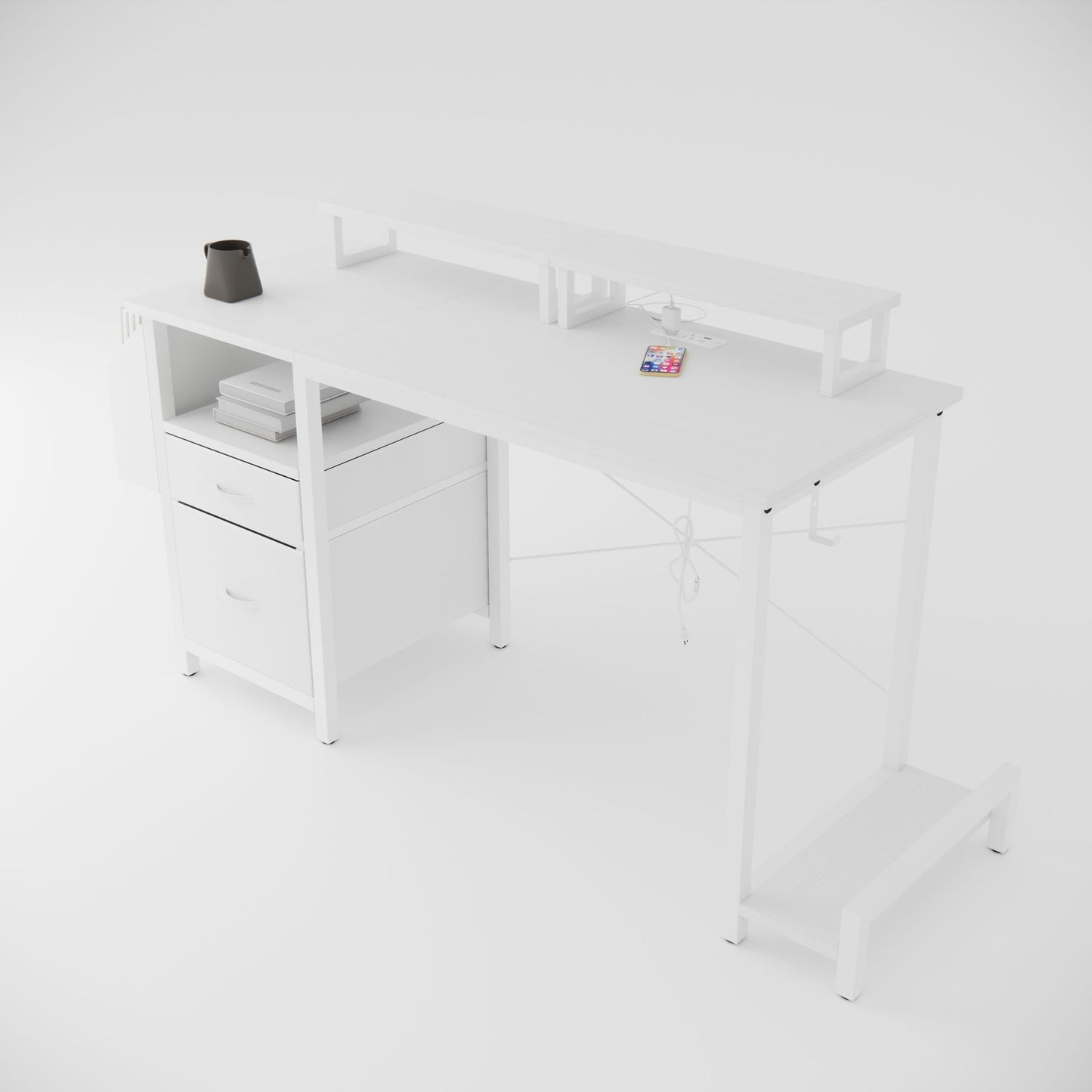 47"office desk with power outlet,2 Monitor Stands,2 drawers,Side Pocket,Easy to Assemble,Frame stability Reversible,use for home desk, computer desk, game table,White - Discount Msrp