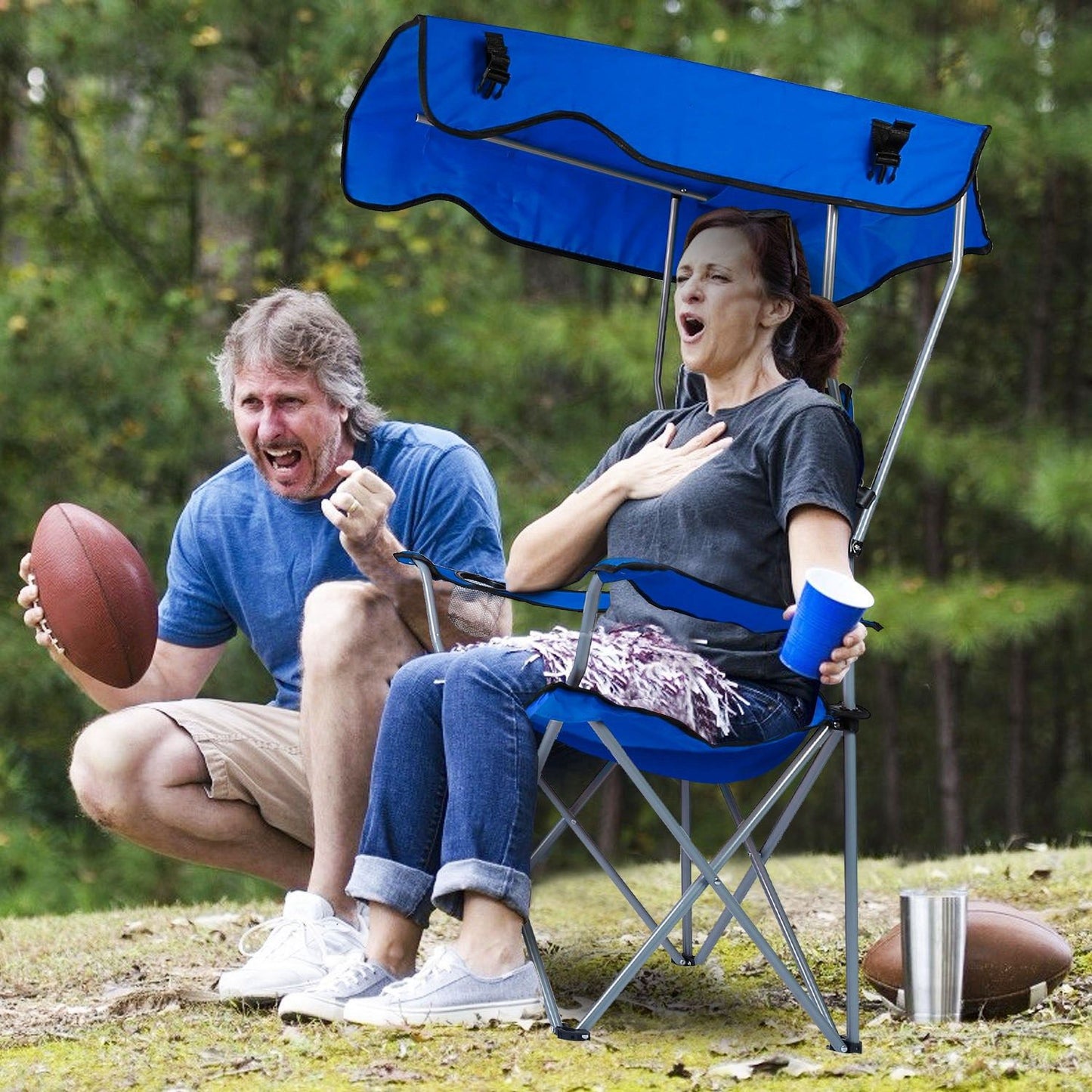 Foldable Beach Canopy Chair Sun Protection Camping Lawn Canopy Chair 330LBS Load Folding Seat - Discount Msrp