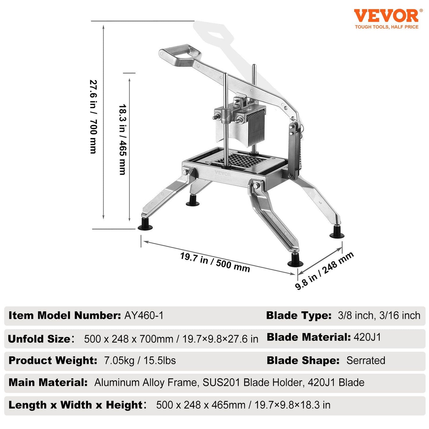 VEVOR Commercial Vegetable Slicer, 3/8" and 3/16" Tomato Slicer, Stainless Steel and Aluminum Alloy Vegetable Cutter Slicer, Manual Tomato Slicer with Non-slip Feet, for Tomatoes, Potatoes, Onions - Discount Msrp