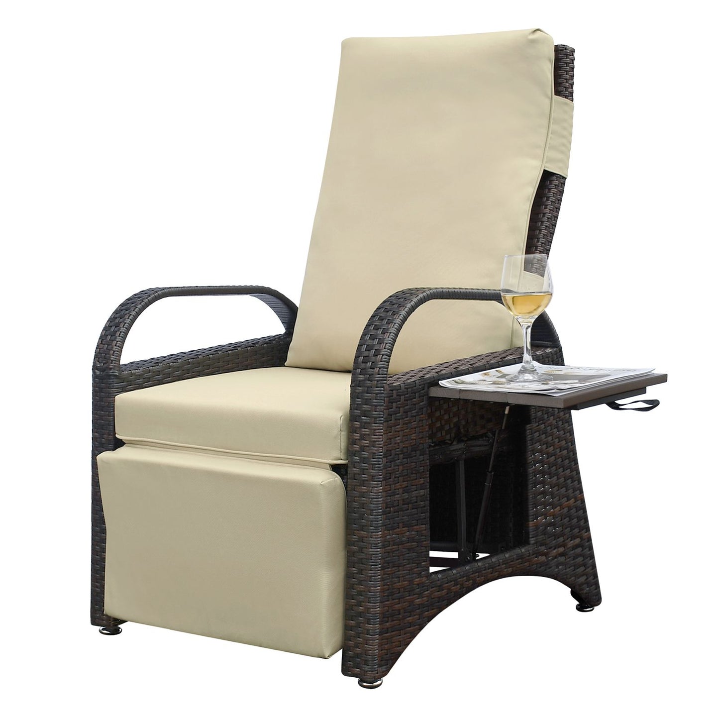 Outdoor Adjustable Wicker Recliner with Flip Table - Discount Msrp