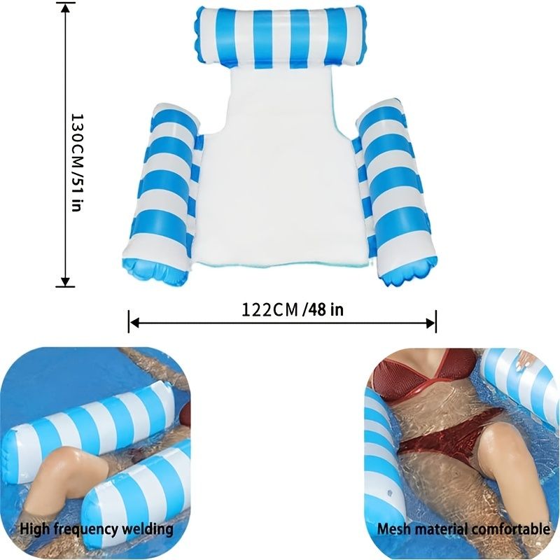 Inflatable Mesh Swimming Chair; Foldable Striped Floating Hammock For Pool Beach Party Summer - Discount Msrp
