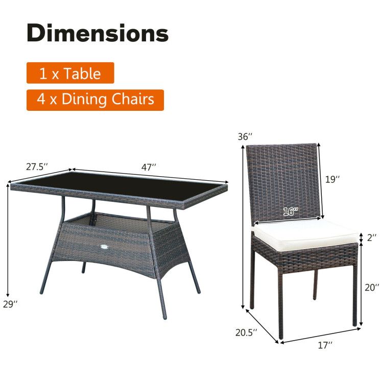 5 Pieces Rattan Dining Set with Glass Table and High Back Chair - Discount Msrp