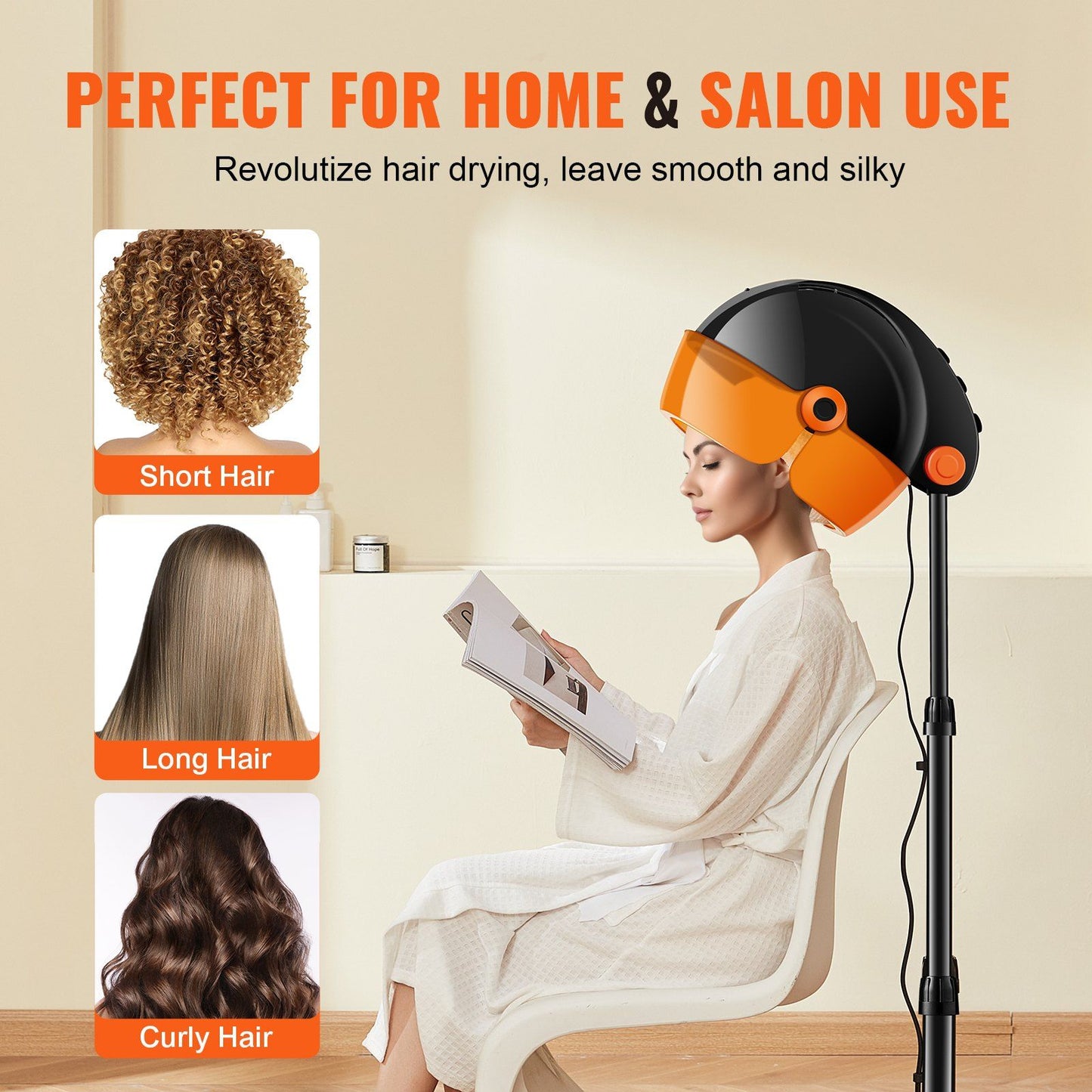 VEVOR Ionic Hooded Dryer, 1875W Professional Bonnet Hair Dryer, Sit Under Hair Dryer with Timer, 3 Temp Settings & Wind Speed, Floor Standing Rolling Base with Wheels for Beauty Salon Home Spa - Discount Msrp