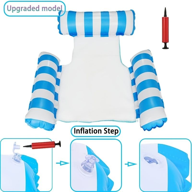 Inflatable Mesh Swimming Chair; Foldable Striped Floating Hammock For Pool Beach Party Summer - Discount Msrp