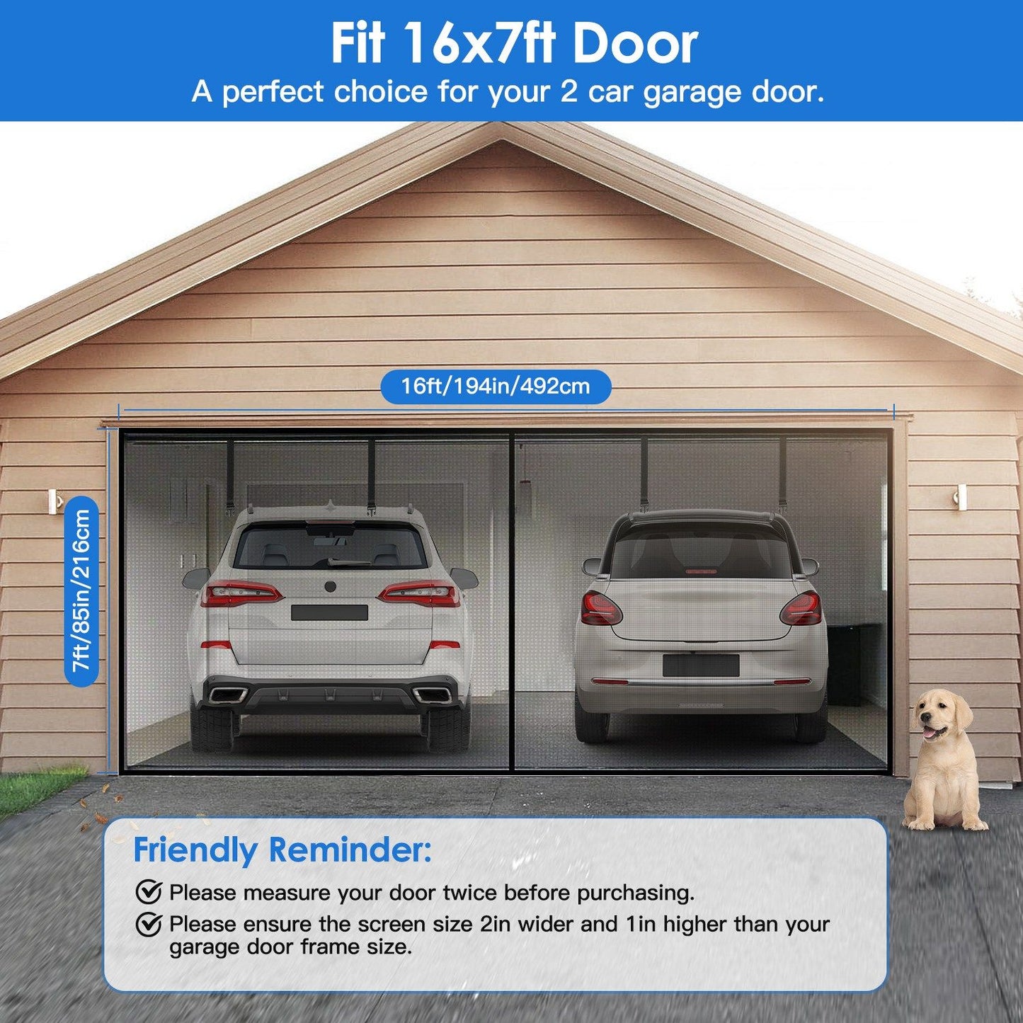 Magnetic Garage Door Screen Single-Car Garage Screen Mesh Fiberglass Garage Net with Magnetic Closure 4 Buckle Straps for One Cars - Discount Msrp