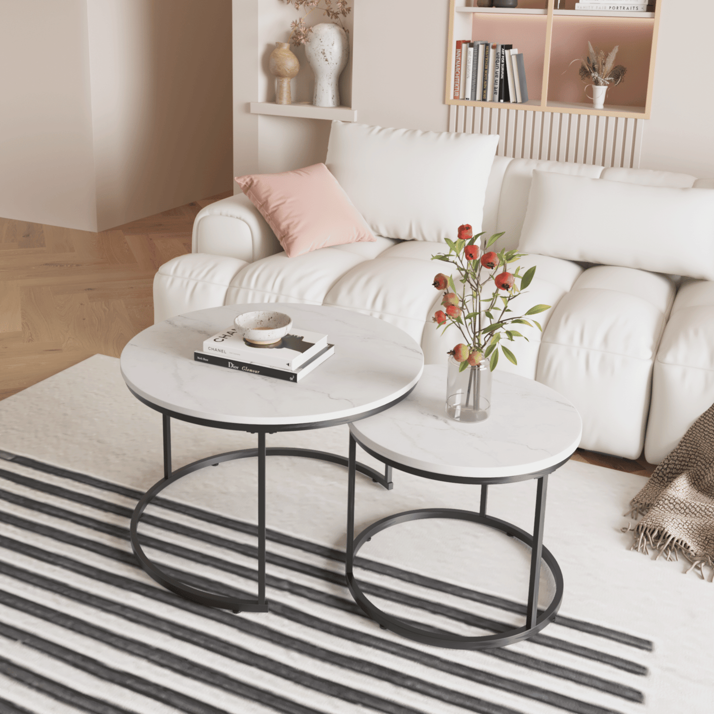 Nesting Coffee Table Set of 2, 27.6inch Round Coffee Table Industrial Wood Finish with Sturdy Metal Frame, End Table Side Tables for Living Room Bedroom Balcony Yard - Discount Msrp