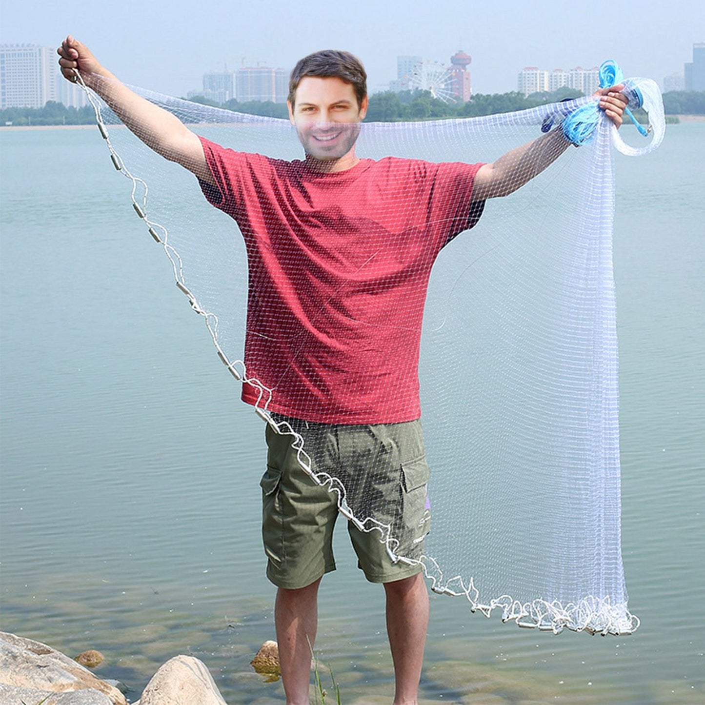 Fishing Cast Net Bait Trap Easy Throw Heavy Duty Hand Cast Net with Chain Sinker Bottom Spread - Discount Msrp