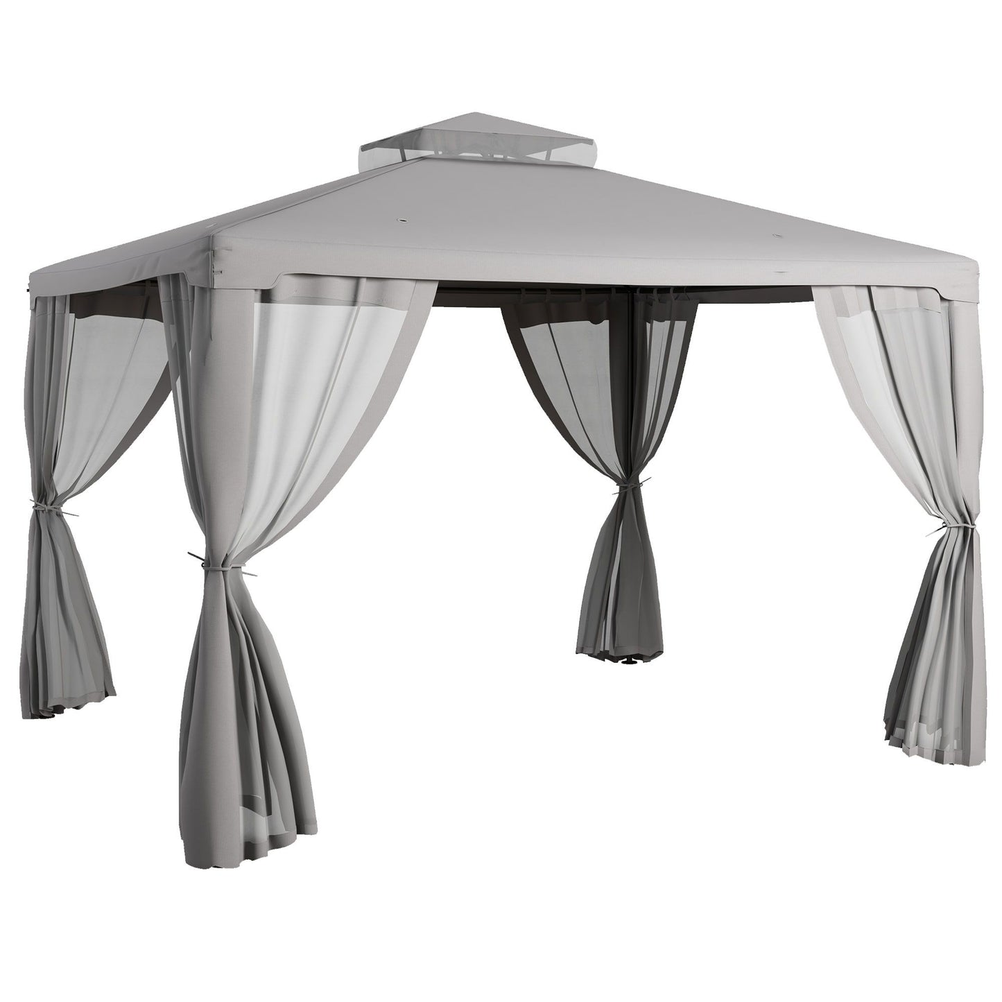 Outsunny 9.6' x 11.6' Patio Gazebo, Outdoor Canopy Shelter with 2-Tier Roof and Netting, Steel Frame for Garden, Lawn, Backyard, and Deck, Gray - Discount Msrp