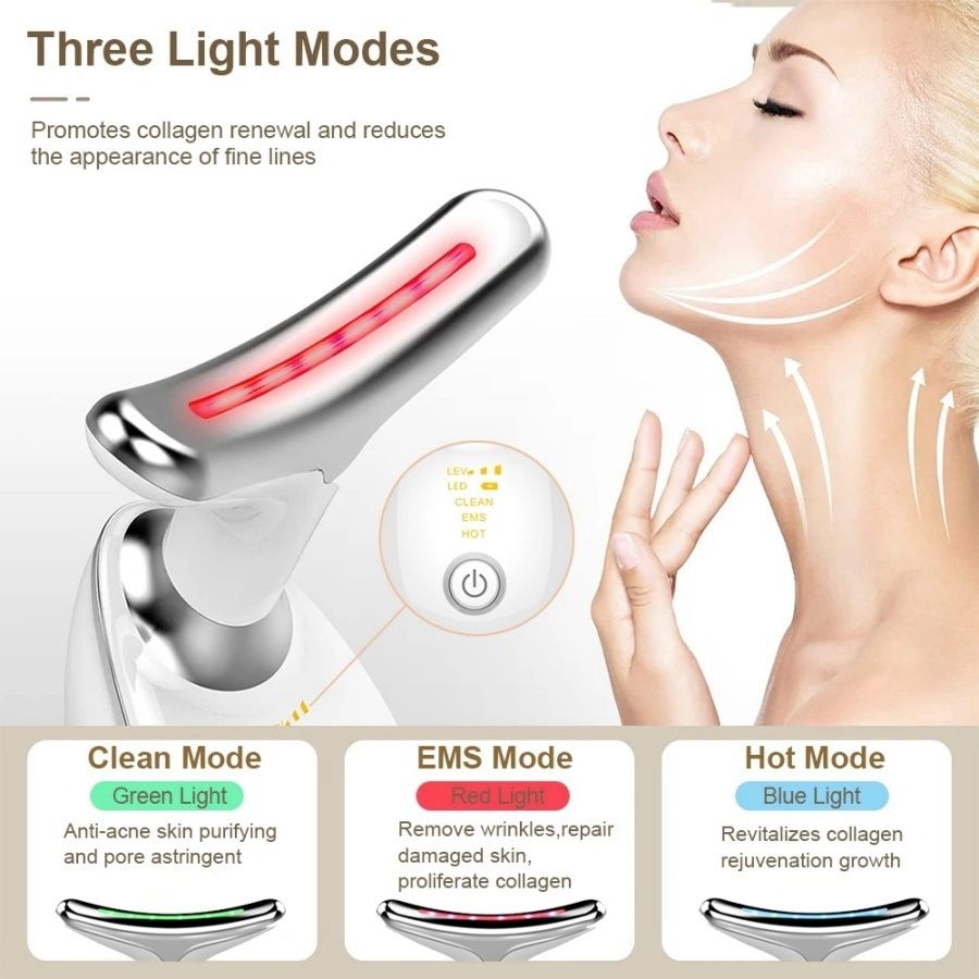 Face and Neck Massager 3 Colors EMS Beauty Device Lifting Tighten Facial Massagers Wrinkle Remover Reduce Double Chin Devices for Woman - Discount Msrp