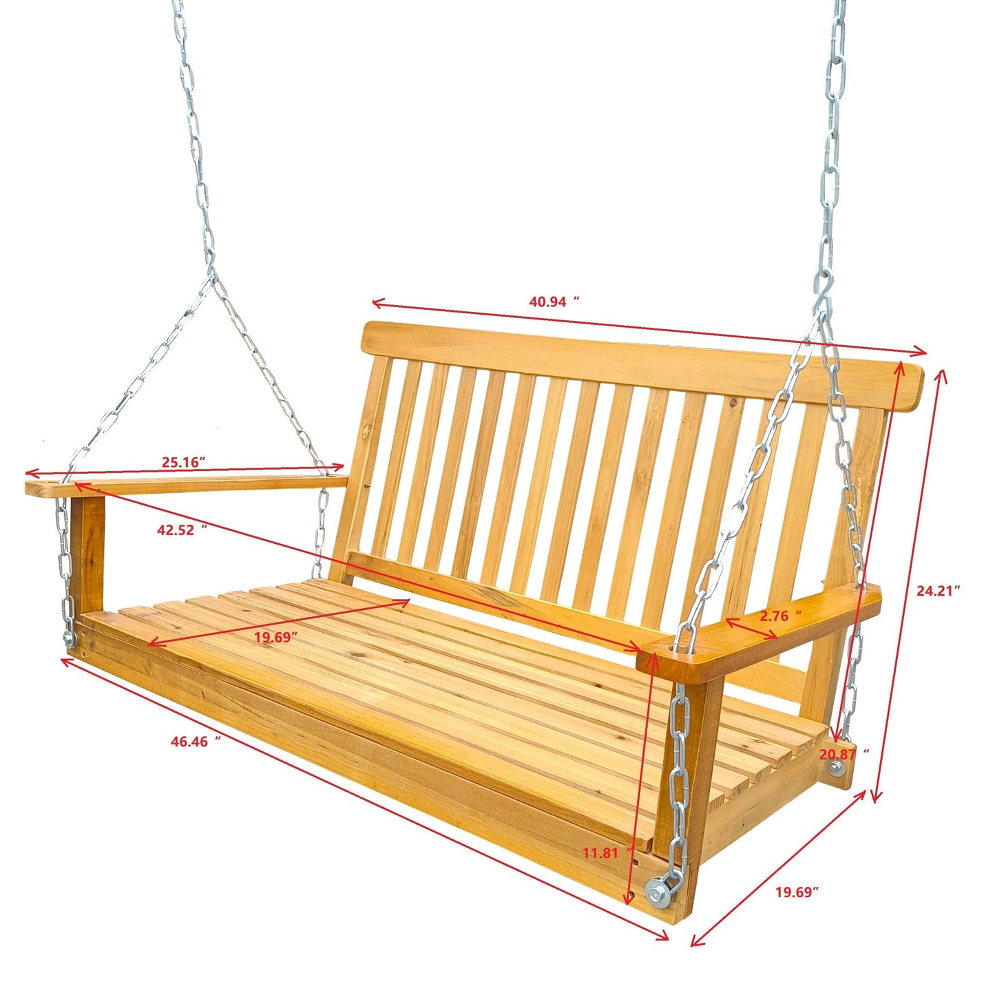 Front Porch Swing with Armrests, Wood Bench Swing with Hanging Chains,for Outdoor Patio ,Garden Yard, porch, backyard, or sunroom,Easy to Assemble,teak - Discount Msrp