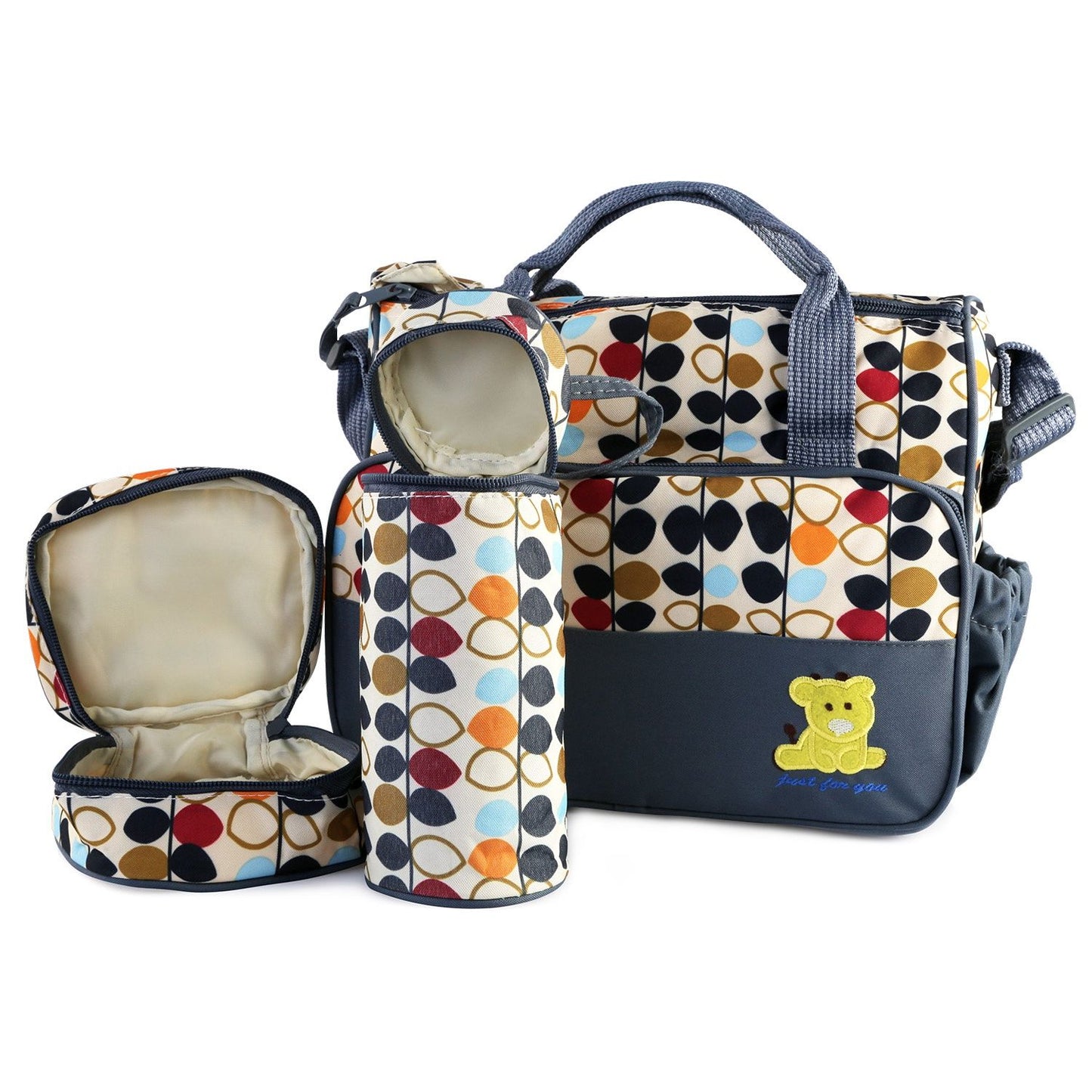 5PCS Baby Nappy Diaper Bags Set Mummy Diaper Shoulder Bags w/ Nappy Changing Pad Insulated Pockets Travel Tote Bags - Discount Msrp