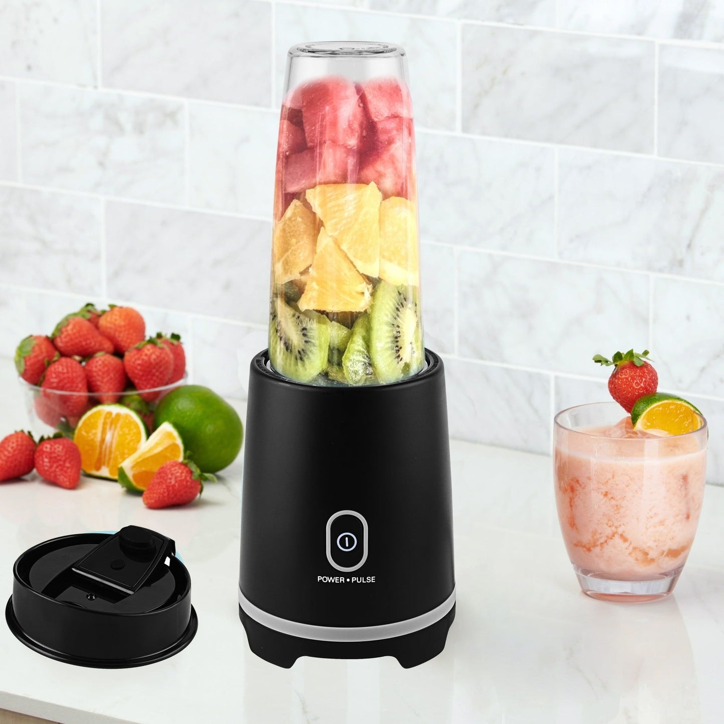 Black Single-Serve Blender with 1 Travel Lid, 16 oz, New - Discount Msrp