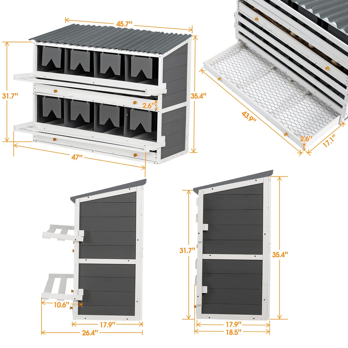 Nesting Boxes for Chickens, Wooden Chicken Nesting Box, 8 Compartments Egg Laying Boxes for Hens, Ducks and Poultry with Rollout Eggs Collection, PVC Roofing and Foldable Perches, 47"Lx26.4"Wx35.4"H - Discount Msrp