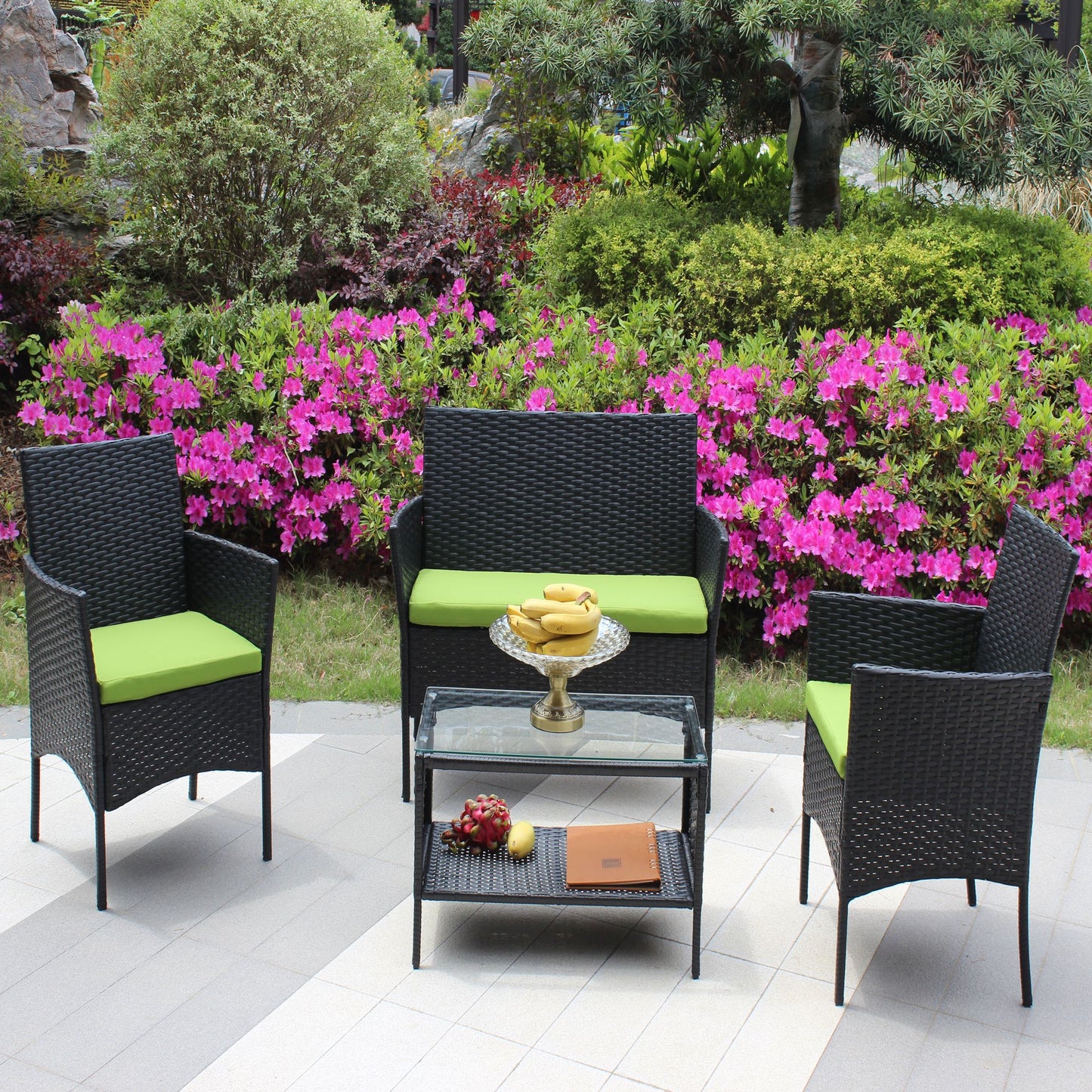 4 PC Rattan Patio Furniture Set Outdoor Patio Cushioned Seat Wicker Sofa - Discount Msrp