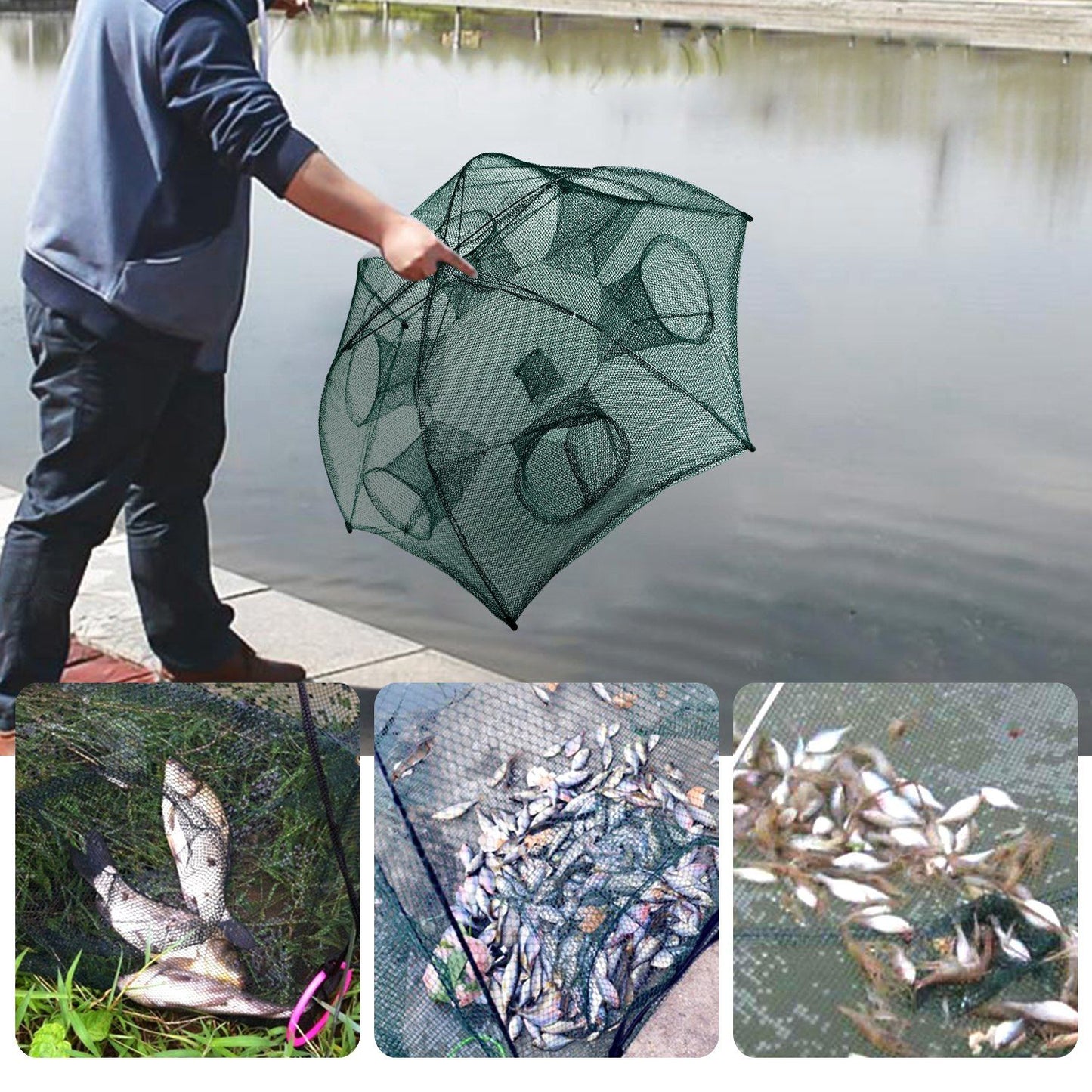 Fishing Trap Net Portable Folded Fishing Bait Trap Shrimp Minnow Crab Bait Net - Discount Msrp
