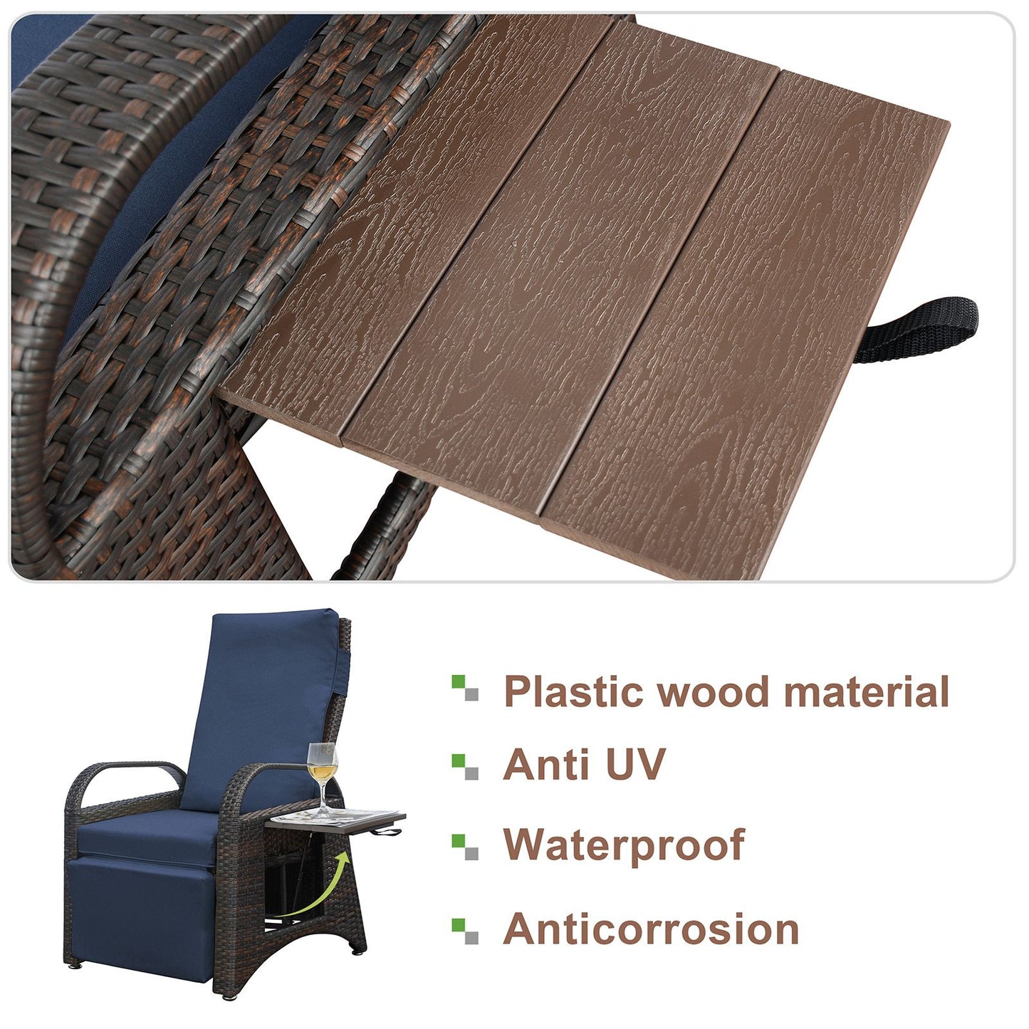 Outdoor Adjustable Wicker Recliner with Flip Table - Discount Msrp