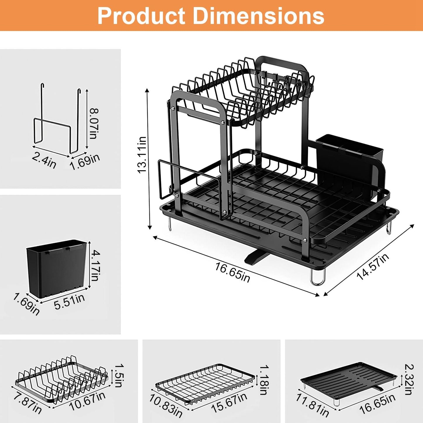 2-Tier Dish Drying Rack for Kitchen Counter Space Saving Rustproof Dish Rack with Drainboard Detachable Kitchen Drainer Organizer Set - Discount Msrp