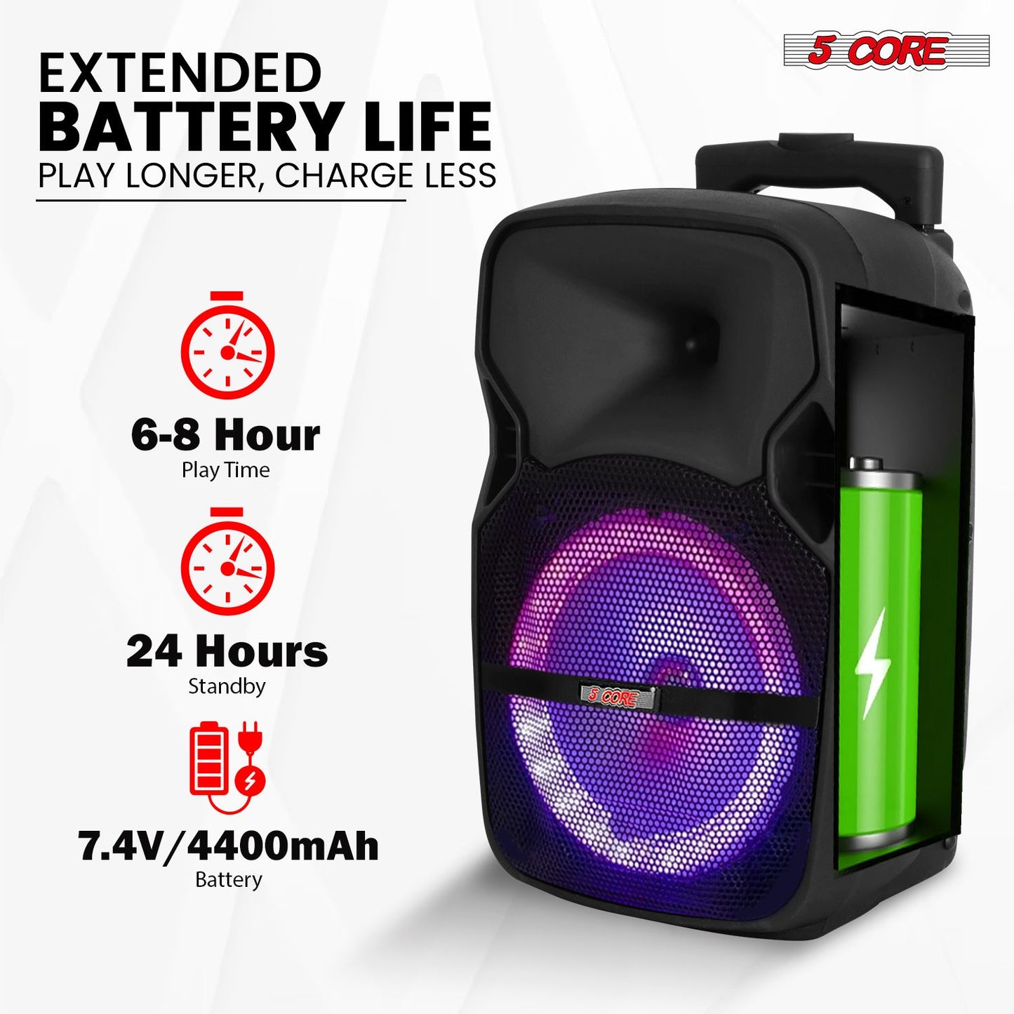5 Core 10 inch PA Portable Bluetooth Party Speaker Karaoke Boombox + 2 Wireless Mics : ACTIVE HOME 10 2-MIC - Discount Msrp