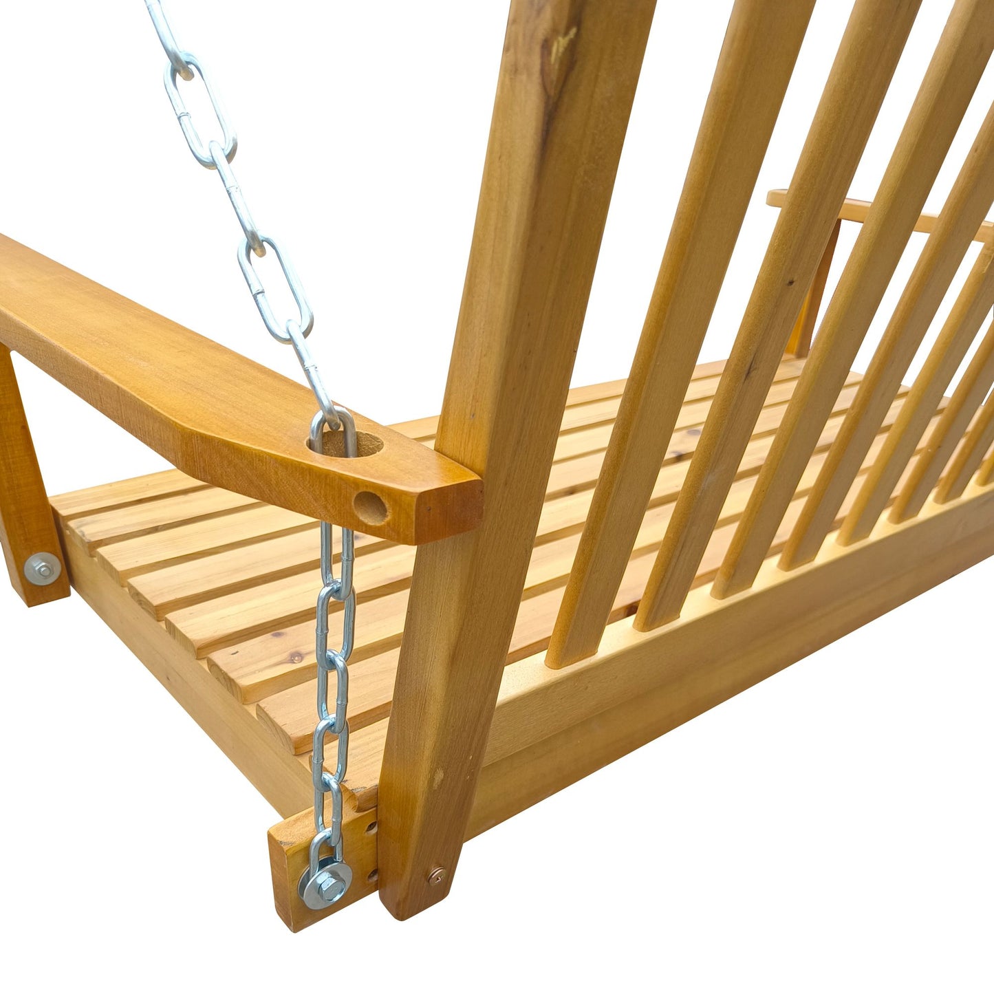 Front Porch Swing with Armrests, Wood Bench Swing with Hanging Chains,for Outdoor Patio ,Garden Yard, porch, backyard, or sunroom,Easy to Assemble,teak - Discount Msrp