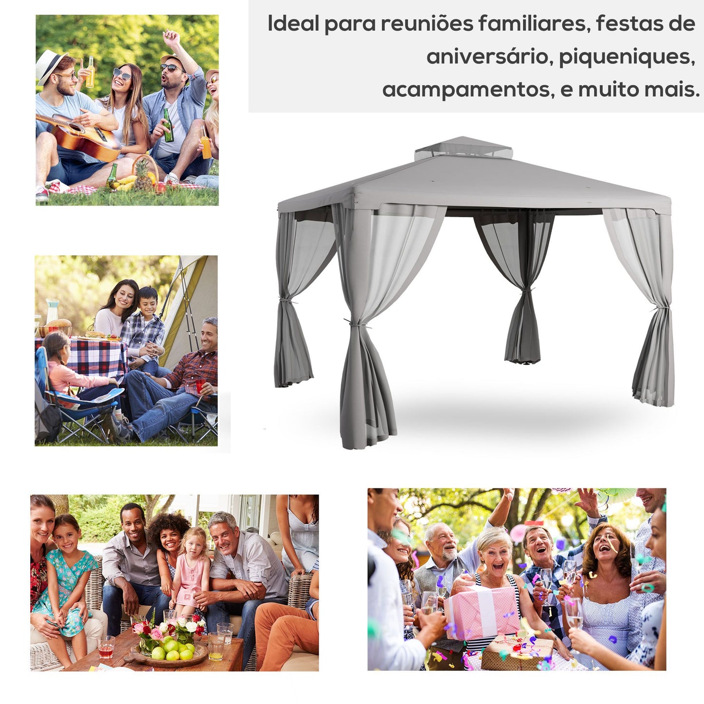 Outsunny 9.6' x 11.6' Patio Gazebo, Outdoor Canopy Shelter with 2-Tier Roof and Netting, Steel Frame for Garden, Lawn, Backyard, and Deck, Gray - Discount Msrp