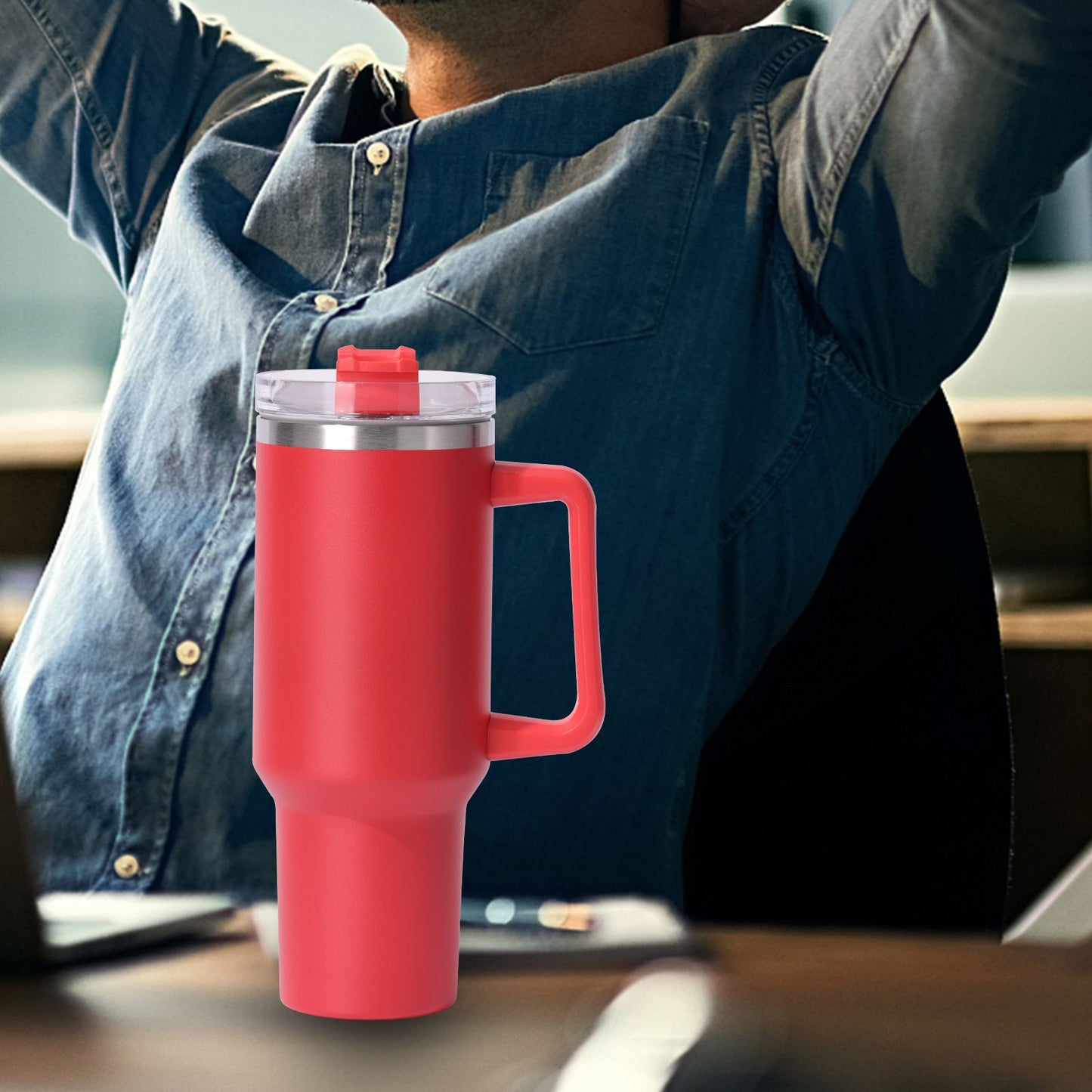 40oz large capacity tumbler, With Handle And Straw Lid, Insulated Reusable Stainless Steel Water Bottles Travel Mug Coffee Cup car cup water cup For Men Women Outdoor Camping Driving, gift - Discount Msrp