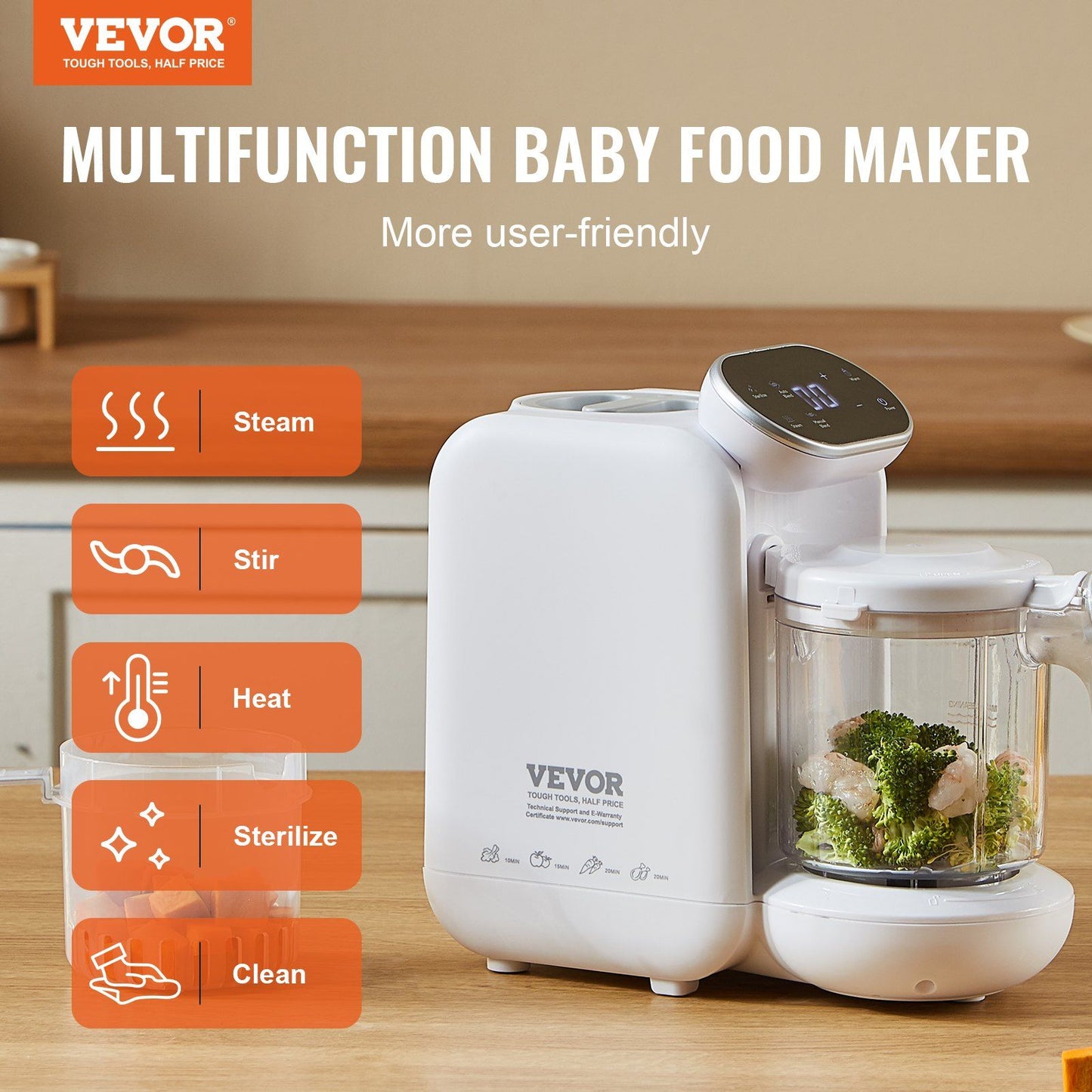 VEVOR Baby Food Maker, 430W Baby Food Processor with 750 ml Tritan Bowl, SUS304 Stainless Steel, 5 in 1 Baby Food Puree Blender Steamer Grinder for Food, Fruit, Vegetable, Meat - Discount Msrp