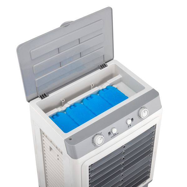 3 in 1 Portable Evaporative Cooler,Indoor,Outdoor,2353CFM Personal Air Cooler,7.9 Gal Large Water Tank & Scroll Casters, 4 Ice Packs,White, Manual control - Discount Msrp