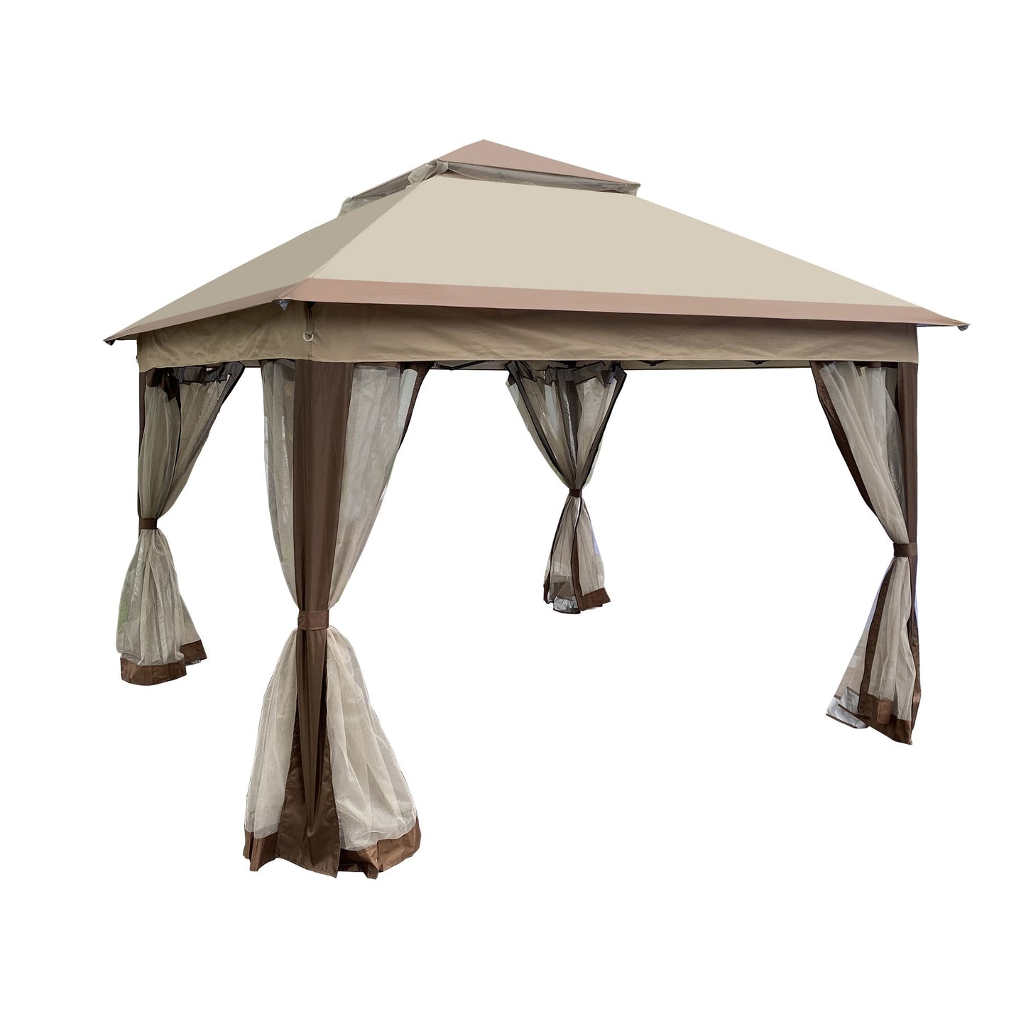 Outdoor 11x 11Ft Pop Up Gazebo Canopy With Removable Zipper Netting,2-Tier Soft Top Event Tent,Suitable For Patio Backyard Garden Camping Area,Coffee - Discount Msrp
