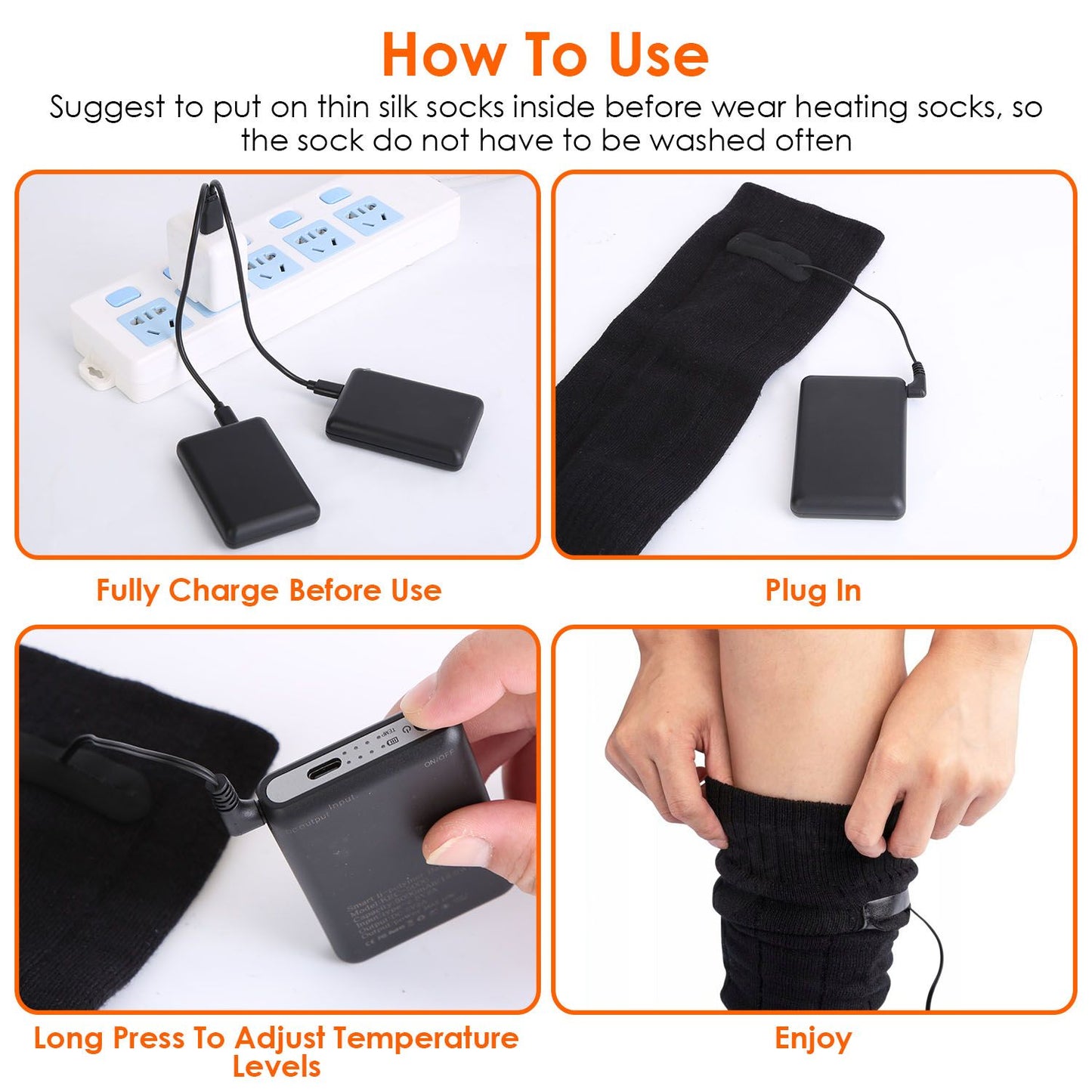 Electric Heated Socks for Men Women Battery Powered Heated Socks Rechargeable Feet Warmer with 4 Temperature Levels Indoor Outdoor Machine Washable - Discount Msrp
