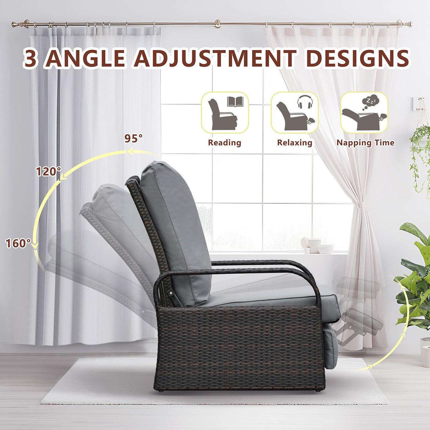 Outdoor Recliner Chair; Automatic Adjustable Wicker Lounge Recliner Chair with 5.12'' Thicken Cushion - Discount Msrp