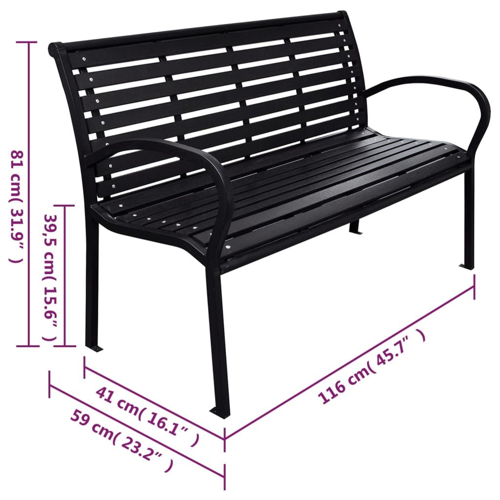 Patio Bench Black 45.7" Steel and WPC - Discount Msrp