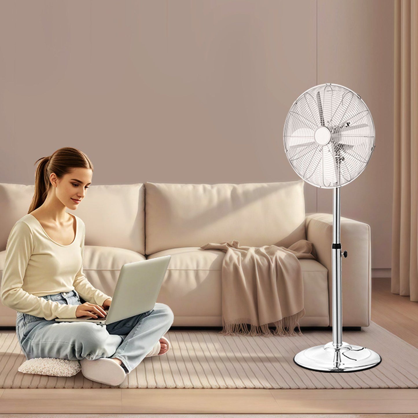 16" Industrial Pedestal Fan 3-Speed Oscillating Fan Height Adjustable Silver - Discount Msrp