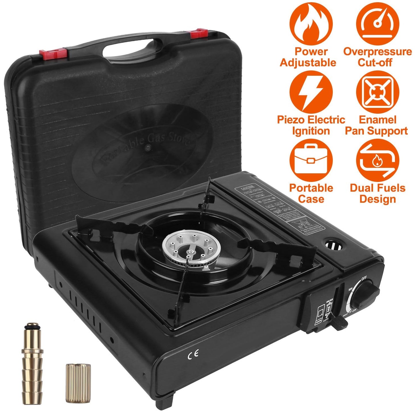3300W Portable Camping Stove Butane Canister Dual Fuel Burner Piezo Electric Ignition Single Burner with Automatic Tank Ejection Overpressure Cut Off Carry Case for Camping Hiking Picnic Fishing - Discount Msrp