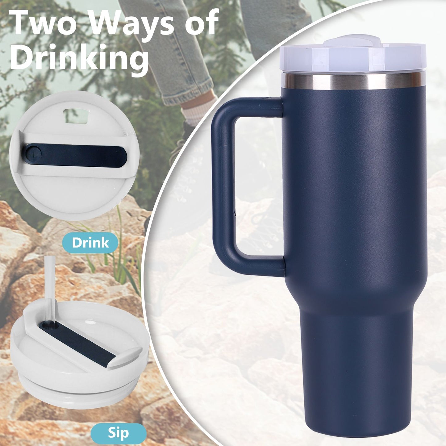 40oz V2 large capacity tumbler, With Handle And Straw Lid, Insulated Reusable Stainless Steel Water Bottles Travel Mug Coffee Cup car cup water cup For Men Women Outdoor Camping Driving, gift - Discount Msrp