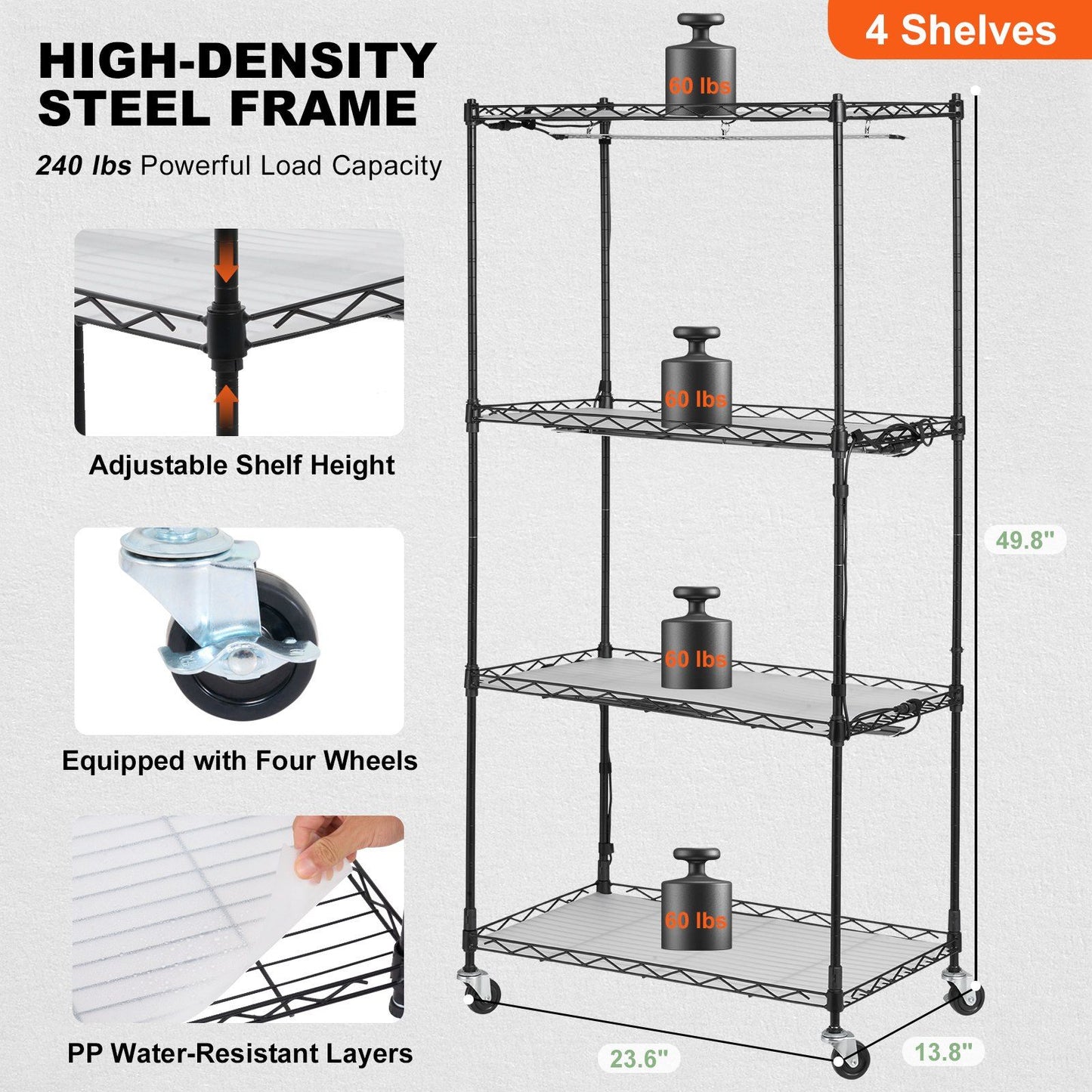 VEVOR Plant Stand with Grow Light, 4-Tier Plant Shelf with 45W Full Spectrum Grow Light, 3 Mode Plant Light with Timer and Wheel for Seed Starting, Metal Grow Light Shelf for Indoor Plants - Discount Msrp