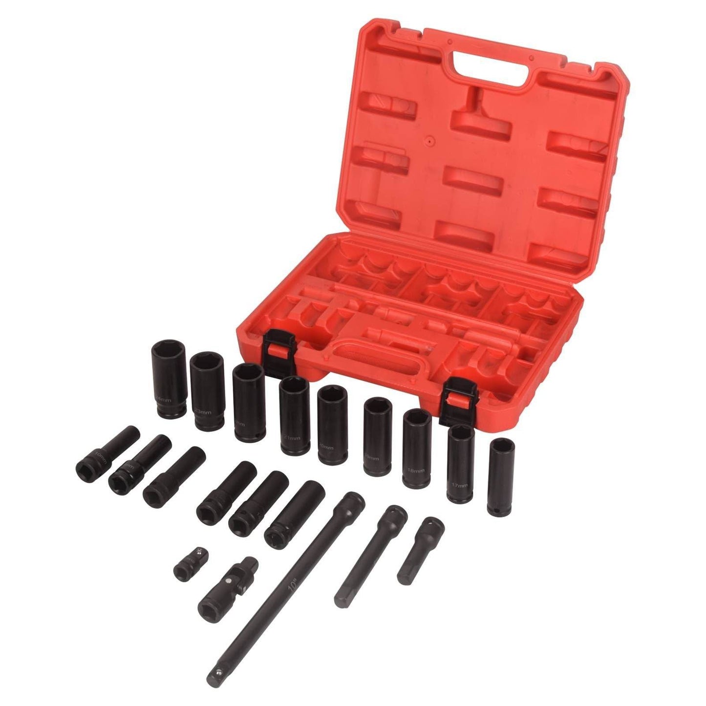 1/2" Drive Deep Impact Socket Set, 20Pcs Socket Set, 3',5',10' Extension Bars,3/8" to 1/2" Universal Joint, for use in all types of automotive or mechanical equipment - Discount Msrp